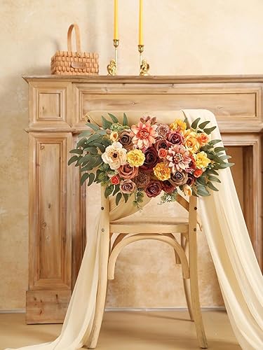 Miniatura 8 de Flores Artificiales de Otoño, Flores Falsas de Seda Naranja para Ramos Nupciales DIY, Flores de Pastel de Boda de Otoño para Centros de Mesa, Baby