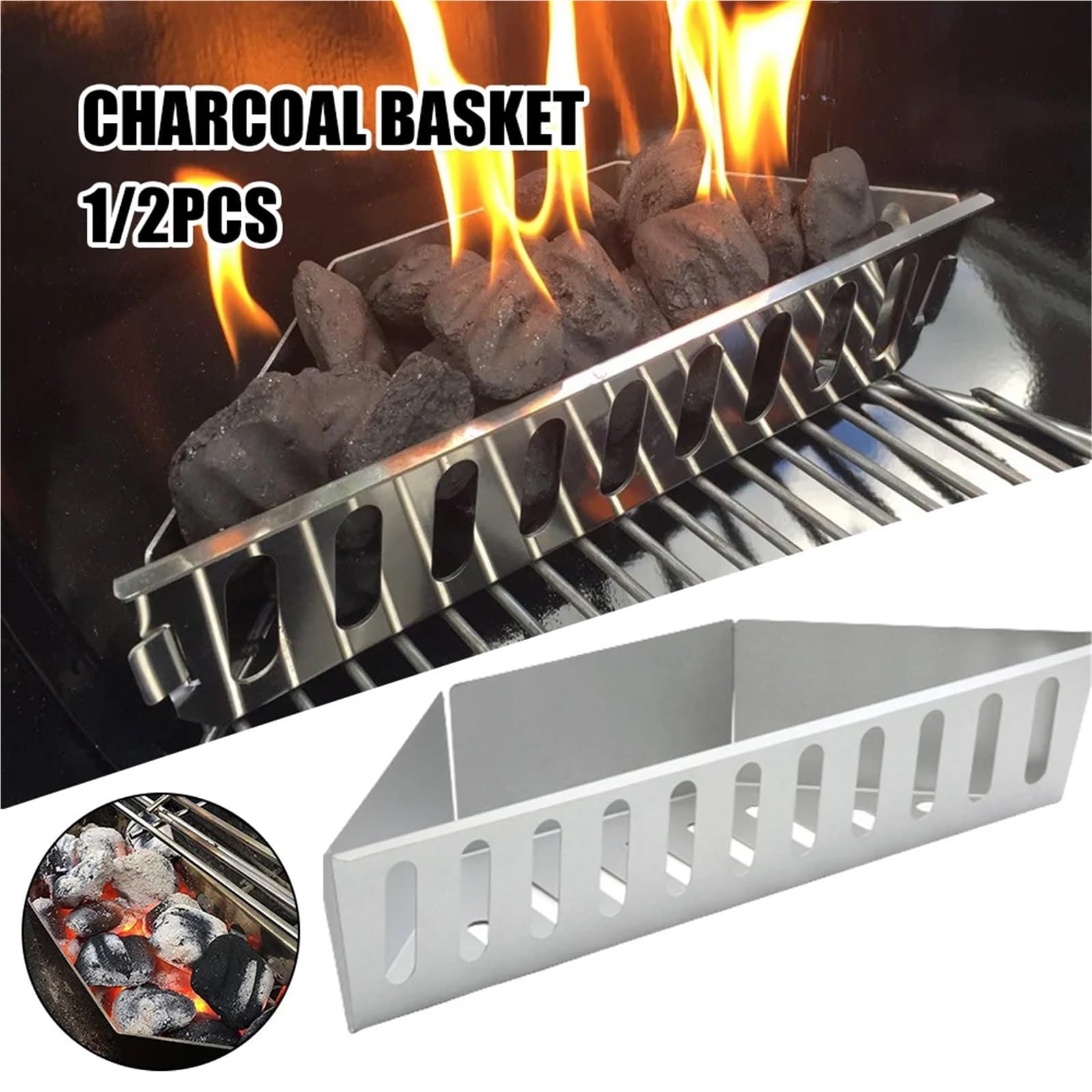 Kohlekorb Holzkohlekorb aus verzinktem Aluminium, Holzkohlegrill, hochtemperaturbeständige Grillwerkzeuge for Zuhause, Outdoor, Grill, Backwerkzeuge(2pcs)