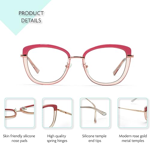 Miniatura 4 de Vizzio - Lentes de bloqueo de luz azul a la moda ligeras TR90 para juegos de computadora para mujeres antifatiga ocular gafas de ojo de gato