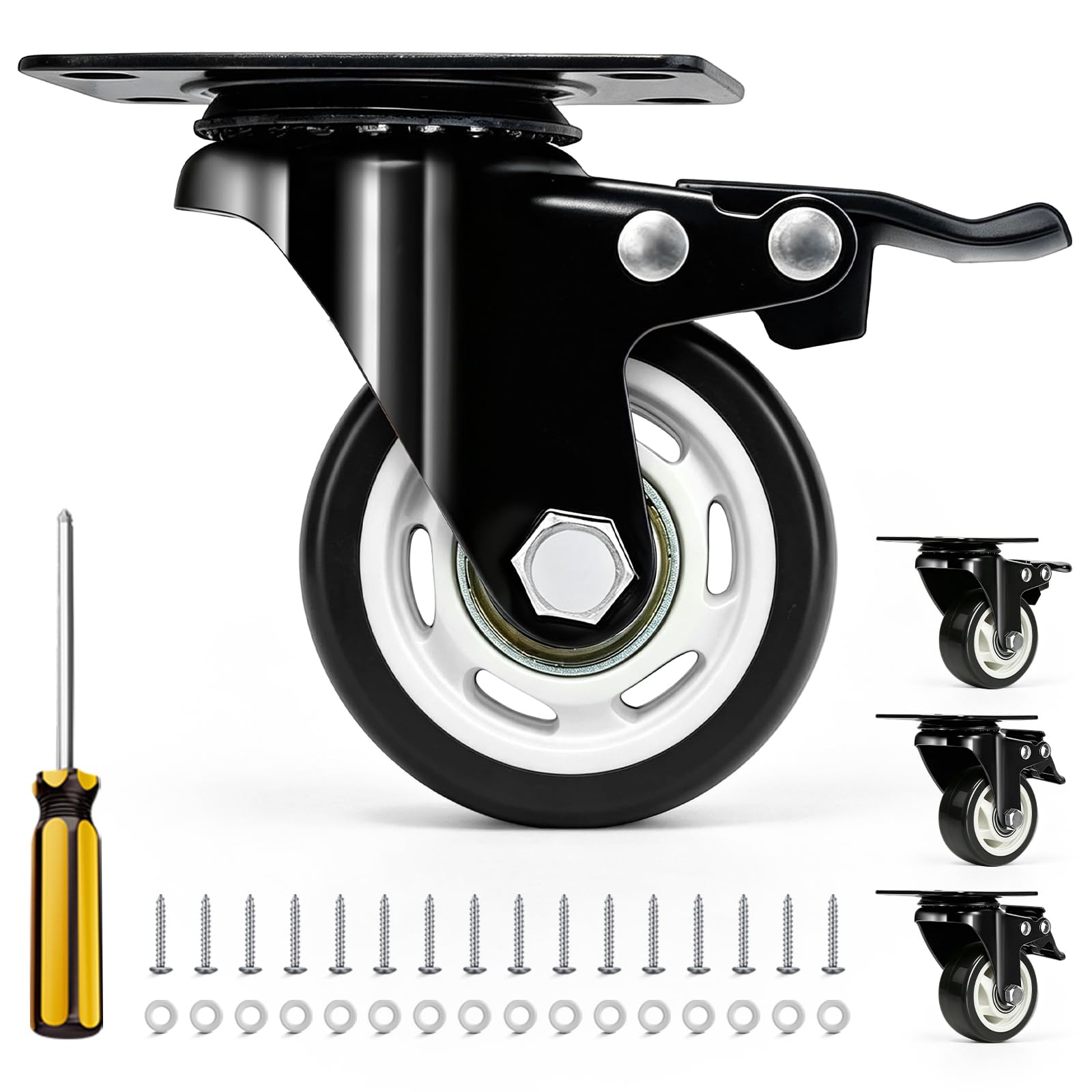 MSH&HCE 3" Heavy Duty Caster Wheels, Casters Set of 4, Dual Brake,Silent — image 1