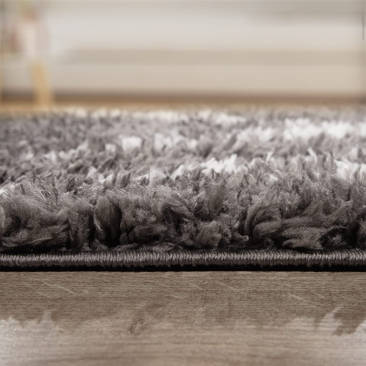 TT Home Tapis De Salon Tapis Shaggy Poil Long avec Franges Tapis Scandinave Abstrait, Couleur: Anthracite, Dimension:140x200 cm