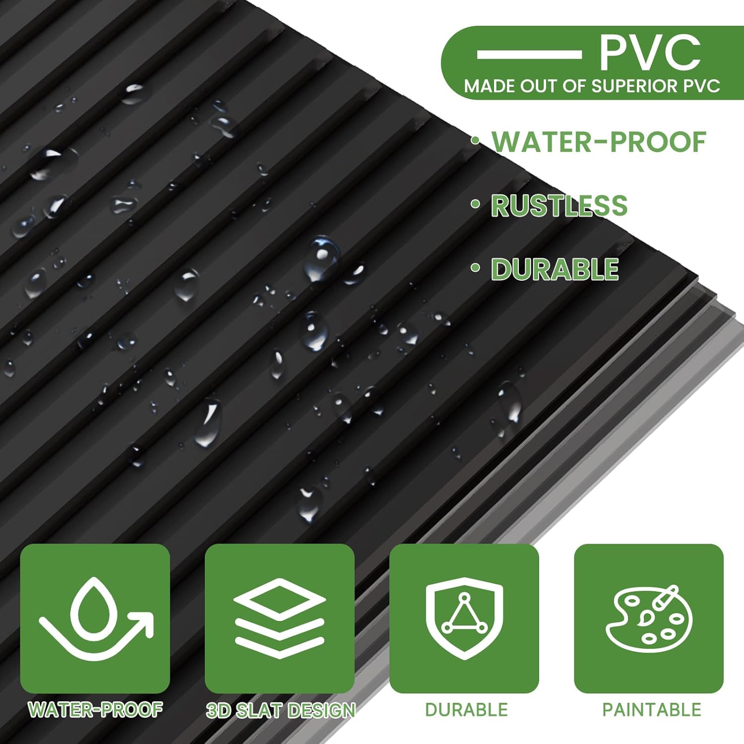 24 PCS 24x24 Inch Slat Black Ceiling Tiles, 2x2 Ft Fluted Drop Ceiling Panels for Interior Decor PVC Waterproof Ideal for Bathroom Living Room Bedroom Office Commercial Spaces Cover 96 Sq.Ft