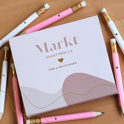 Miniatura 4 de Markt Lápices de baby shower blancos y rosados, lápices de despedida de soltera, lápices de corazón de lámina dorada, mini lápices para juegos de