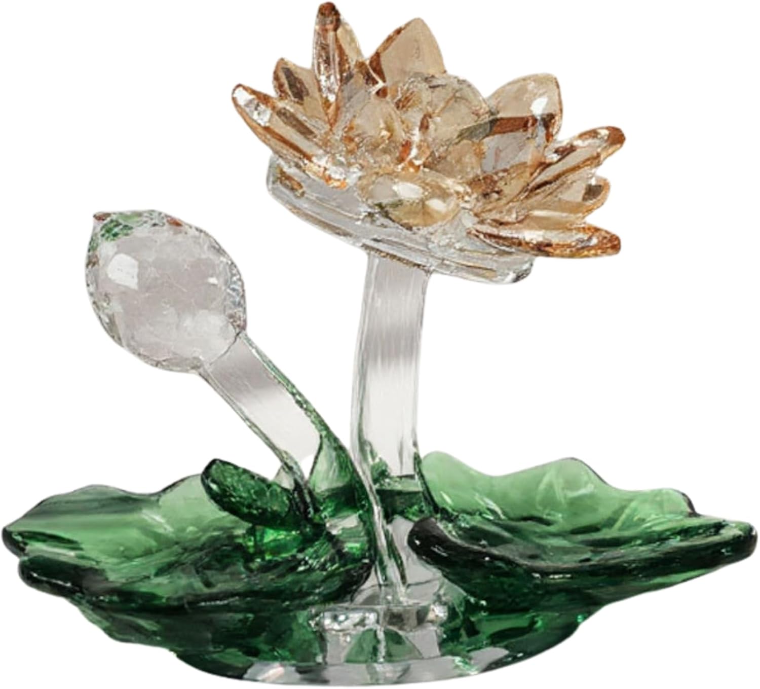 Feng Shui K9 Crystal Lotus Flower Figurine Suncatcher, Cut Glass Ornament for Home Decor, Wealth, Good Luck Gifts (Set of 4 (Rainbow Effect, Clear, Amber, Pink))