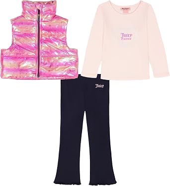 Juicy Couture Girls 3-Piece Set, Vest, Long Sleeve Shirt and Pants