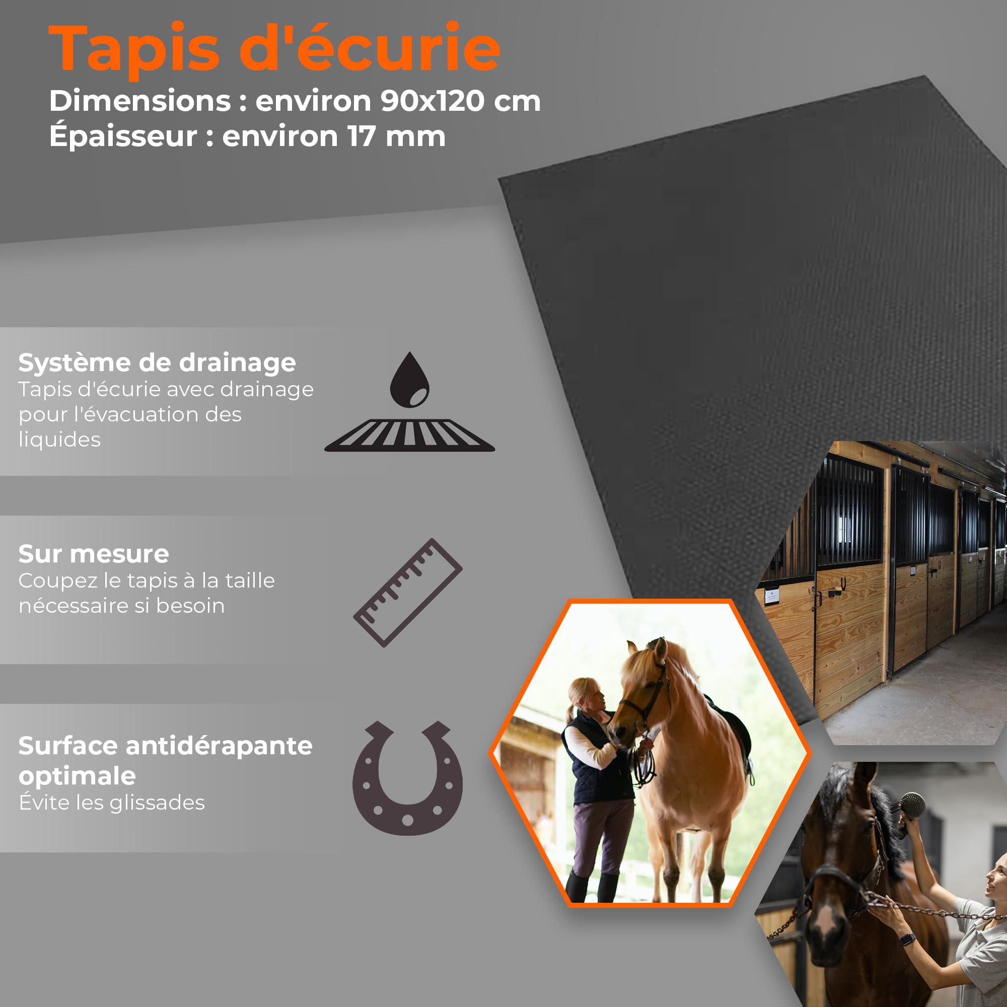 Tapis de protection pour écuries - 90x120 cm - 17 mm