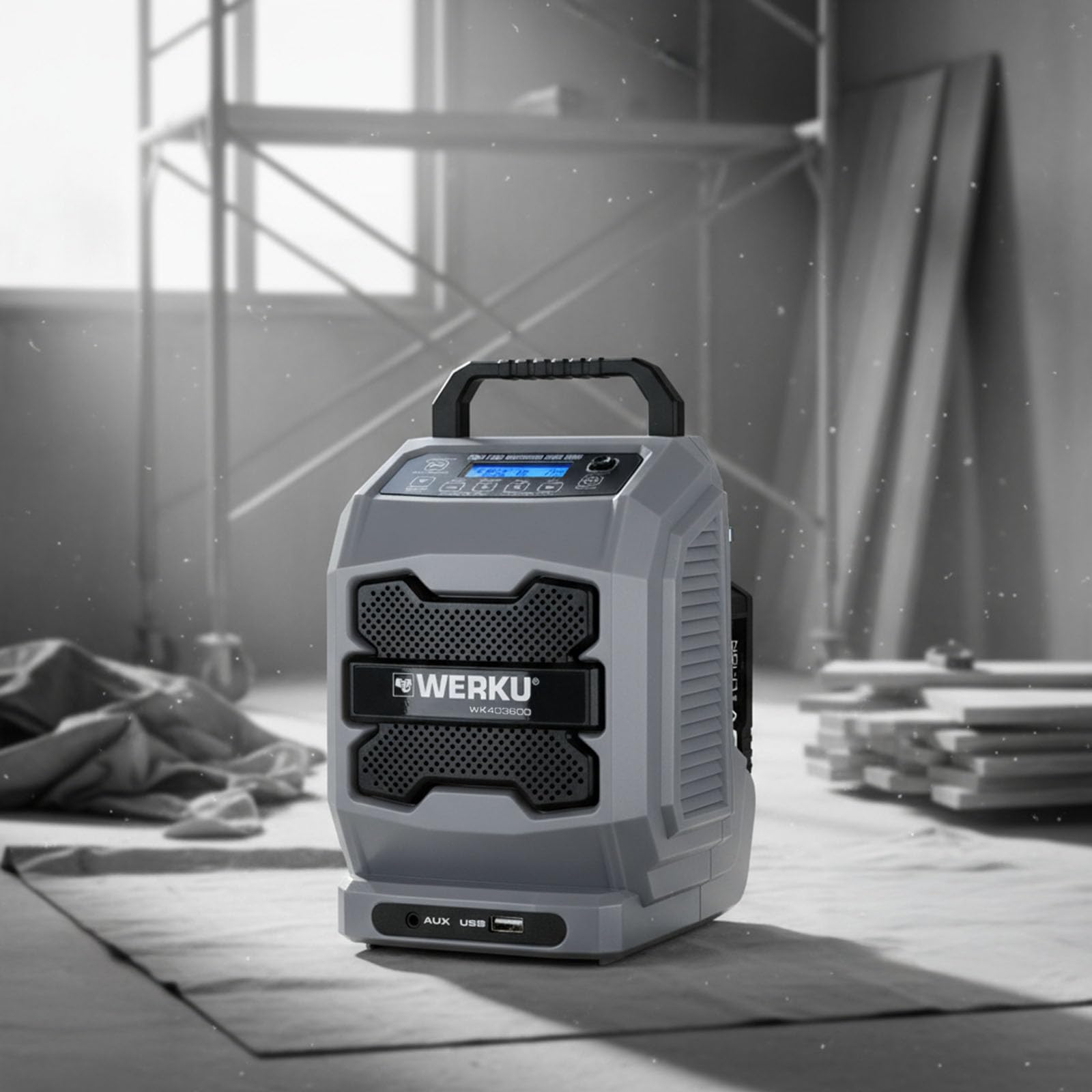 Werku WK403600, Radio Travail sans Fil, Qualité Professionnelle, Puissance 20 V, Affiche Digital, Bluetooth, Modulations AM/FM, Ports AUX/USB, Ne Comprend Batterie et Chargeur