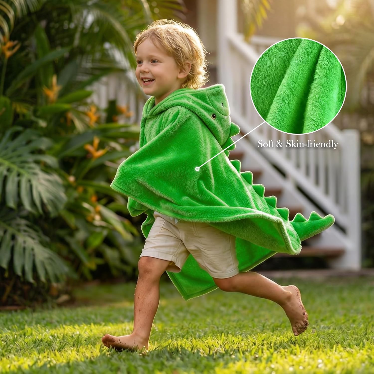 Hiturbo Kids Dinosaur Hooded Bath Towel: Super Soft Fleece Toddler Towel Wrap 50"x30" - Pool Beach Towels Swim Poncho for Boys Girls 3-12 Yrs - Green - Image 6