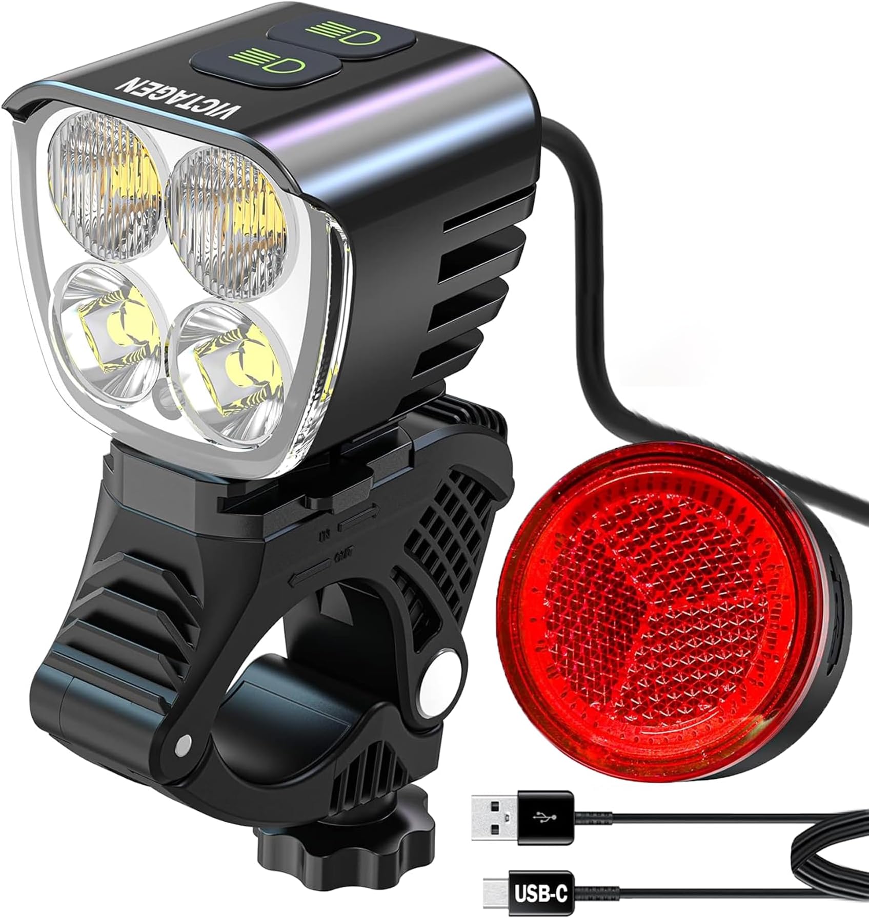 Victagen Bike Light 12000lm Bike Lights for Night Riding, Waterproof Lights for bike Rechargeable Front Bike Headlight and Taillight, High & Low Beam, 10000mAh ultra long endurance bike lights