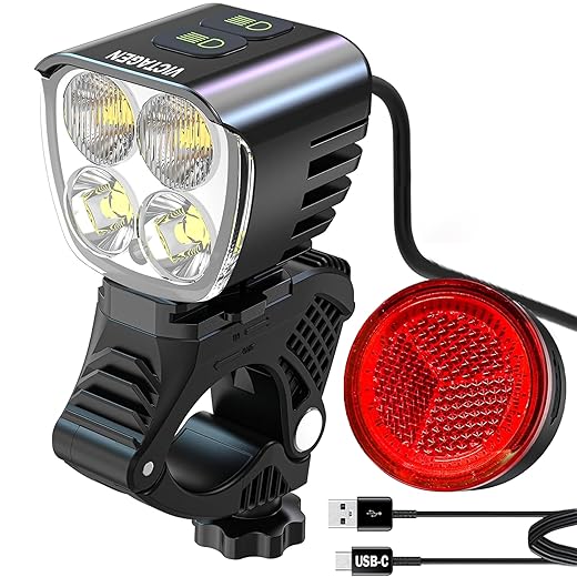 victagen USB Rechargeable Bike Light,Super Bright 2400 Lumens and Free Bike Tail Light Helmet Light, Waterproof Bicycle Headlight and Taillight, Easy to Mount Fits for Mountain Road Kids Bikes