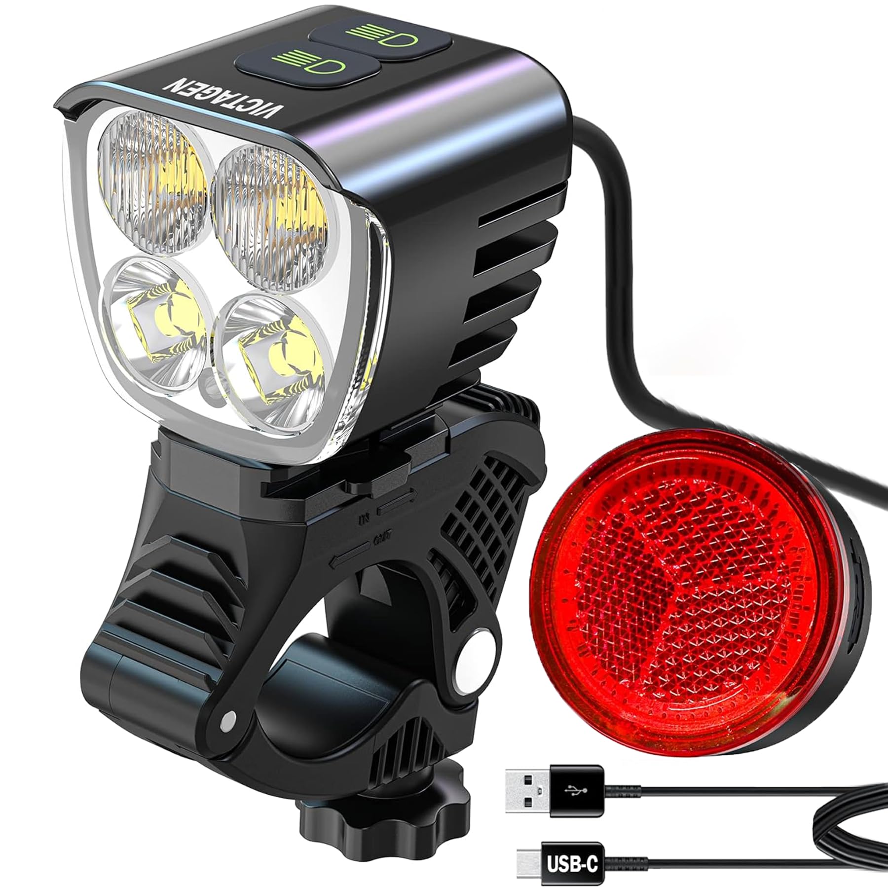 Victagen Bike Light 12000lm Bike Lights for Night Riding, Waterproof Lights for bike Rechargeable Front Bike Headlight and Taillight, High & Low Beam, 10000mAh ultra long endurance bike lights