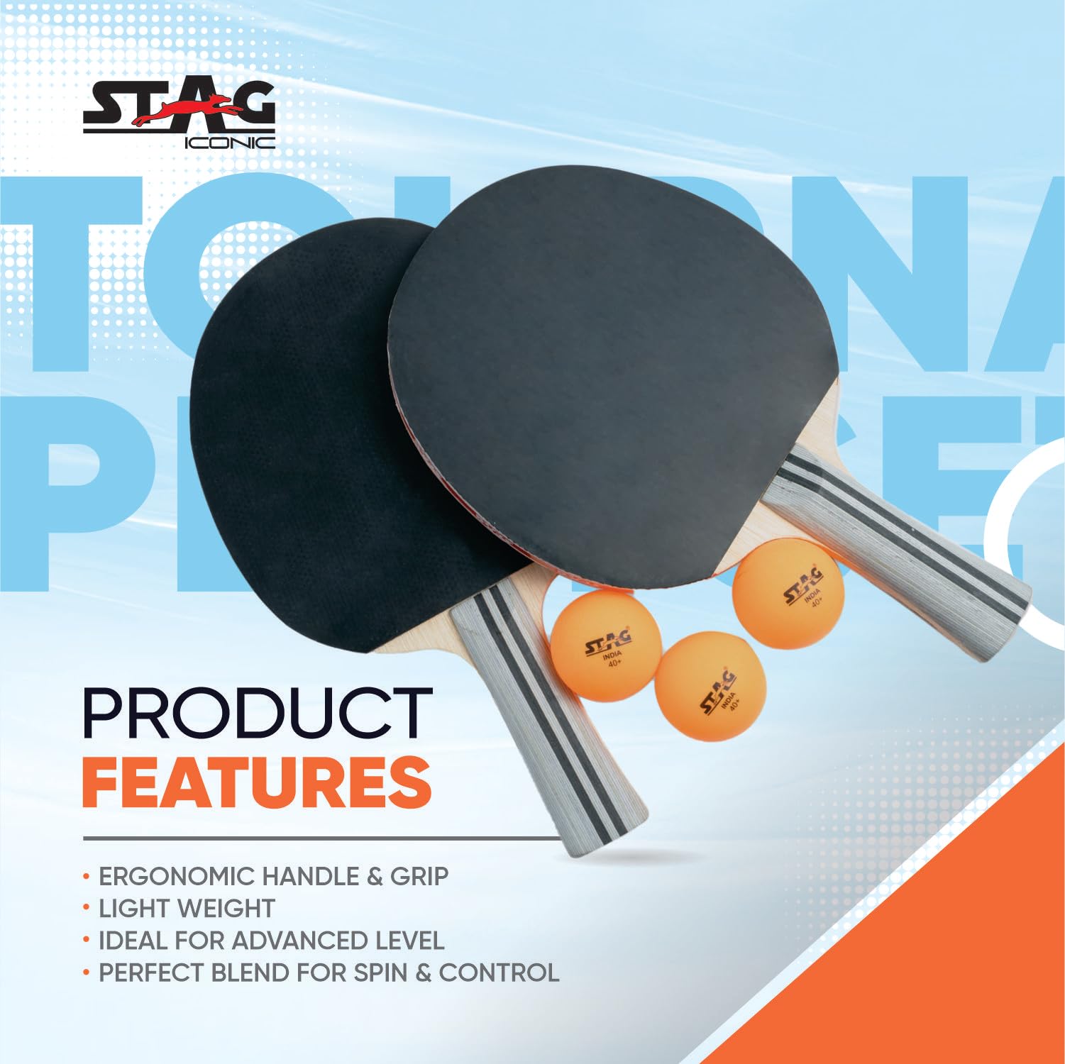 STAG ICONIC Tournament Table Tennis Playset | 2 Racquets, 3 ABS Balls & Cover | Beginner & Recreational Ping Pong Set for Home, Clubs & Schools | Durable, Lightweight & Easy to Play 2