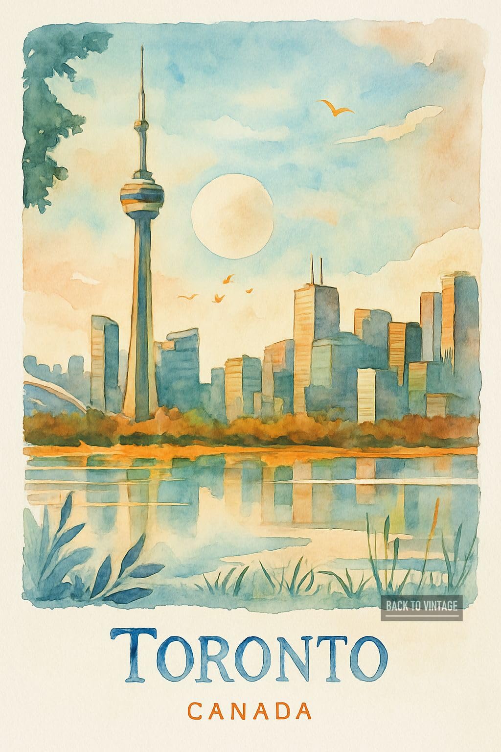 Back To Vintage Multicoloured Toronto Cityscape At Sunset Or Sunrise - A4 Travel City Poster Wall Art Home Decor Art Print Featuring Iconic Landmarks And Global Destinations For Interiors Inspired By Culture And Exploration