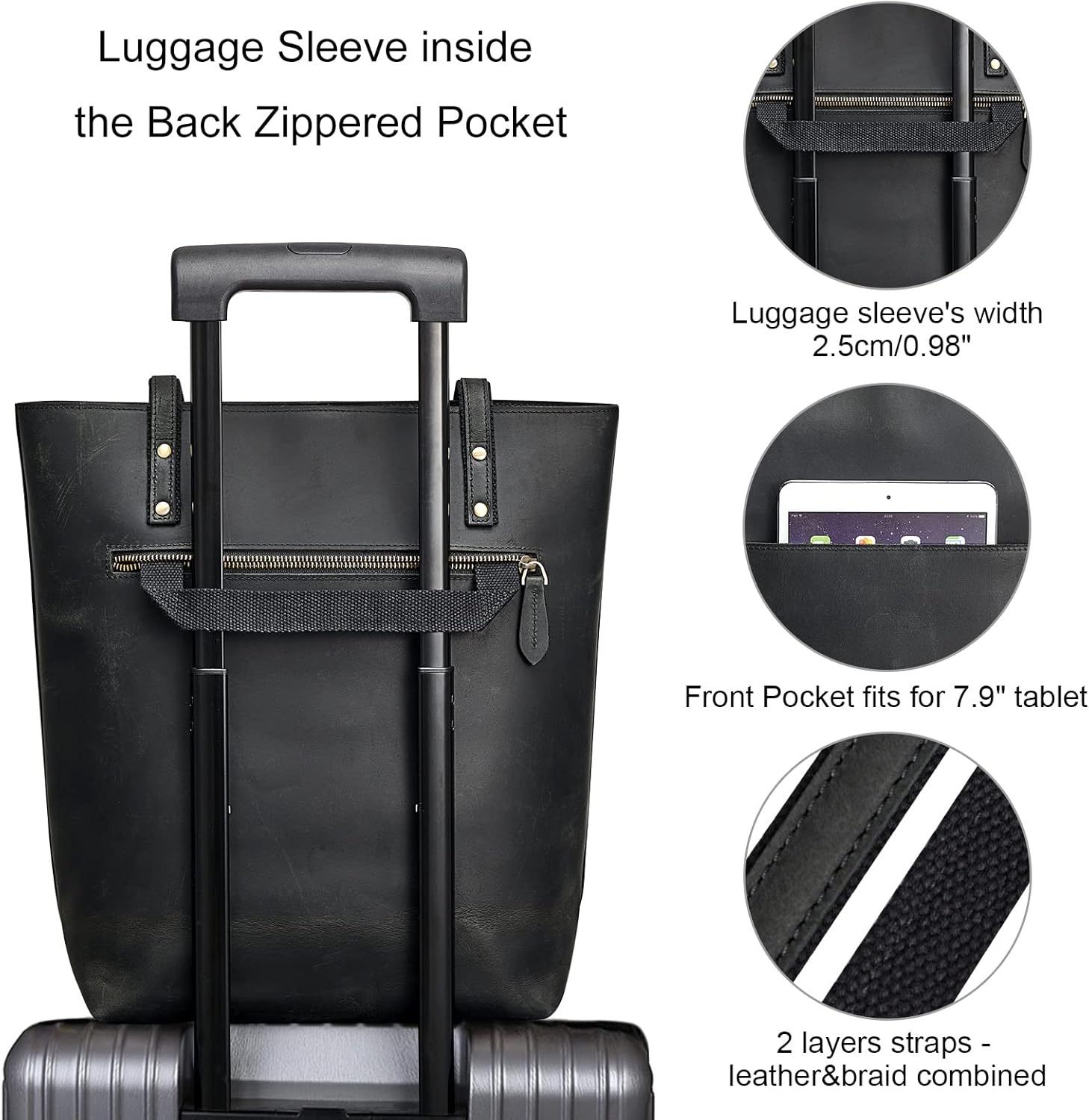 S-ZONE Women Vintage Genuine Leather Tote Bag Large Shoulder Purse Work Handbag | Vintage, Genuine Leather, Large, Purse, Work - Image 3