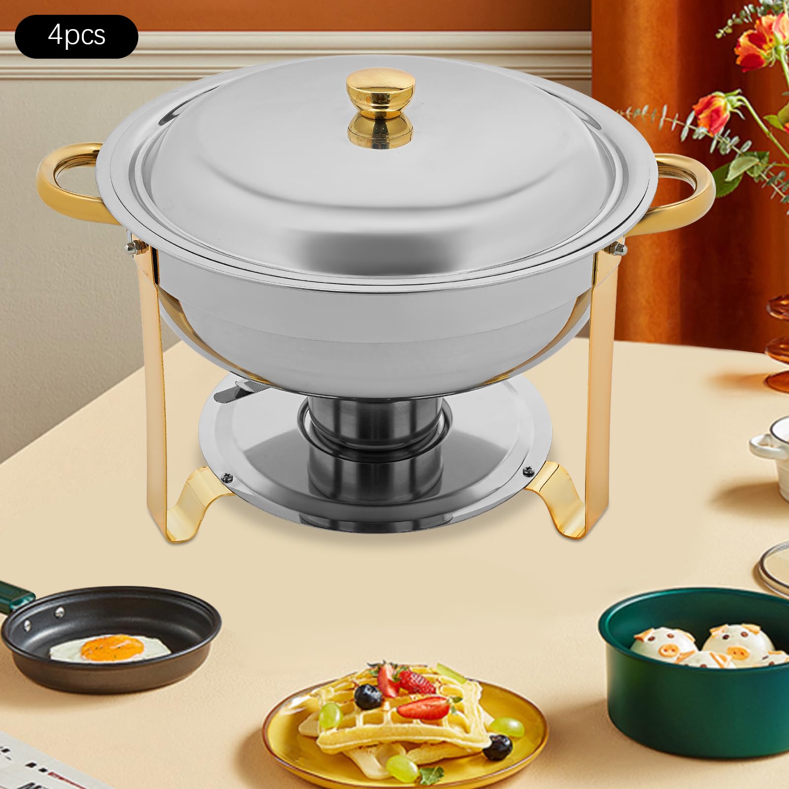 Chafing Dish Buffet Set da 4 pezzi rotondi Chafing Dish Set da 4,5 l scaldavivande in acciaio inox a buffet per catering, buffet e feste