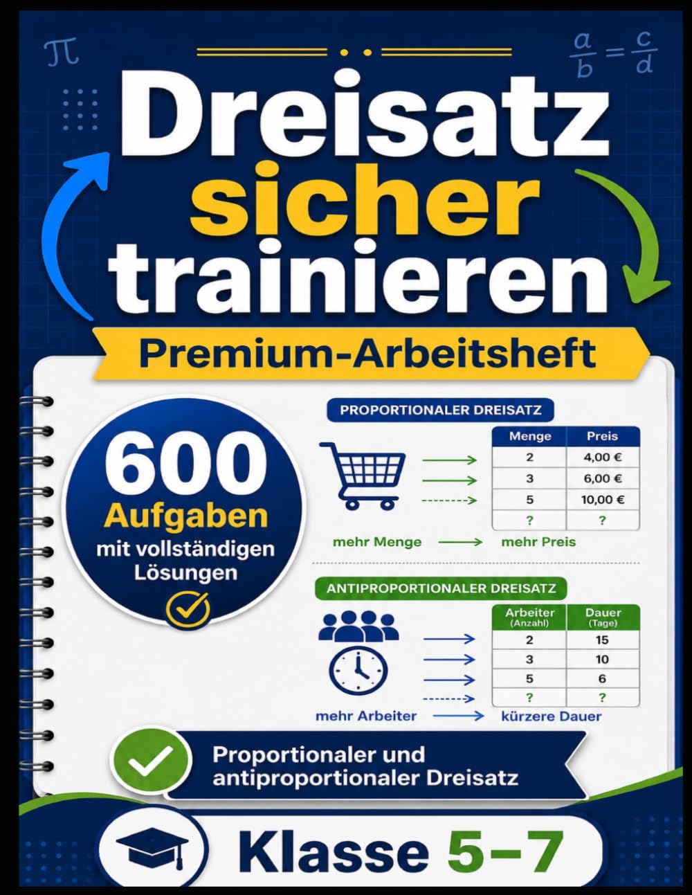 600 Dreisatz-Aufgaben: Proportional & Antiproportional – Klasse 5–7 Mit steigender Schwierigkeit, Alltagsaufgaben & Lösungen (Dreisatz meistern)