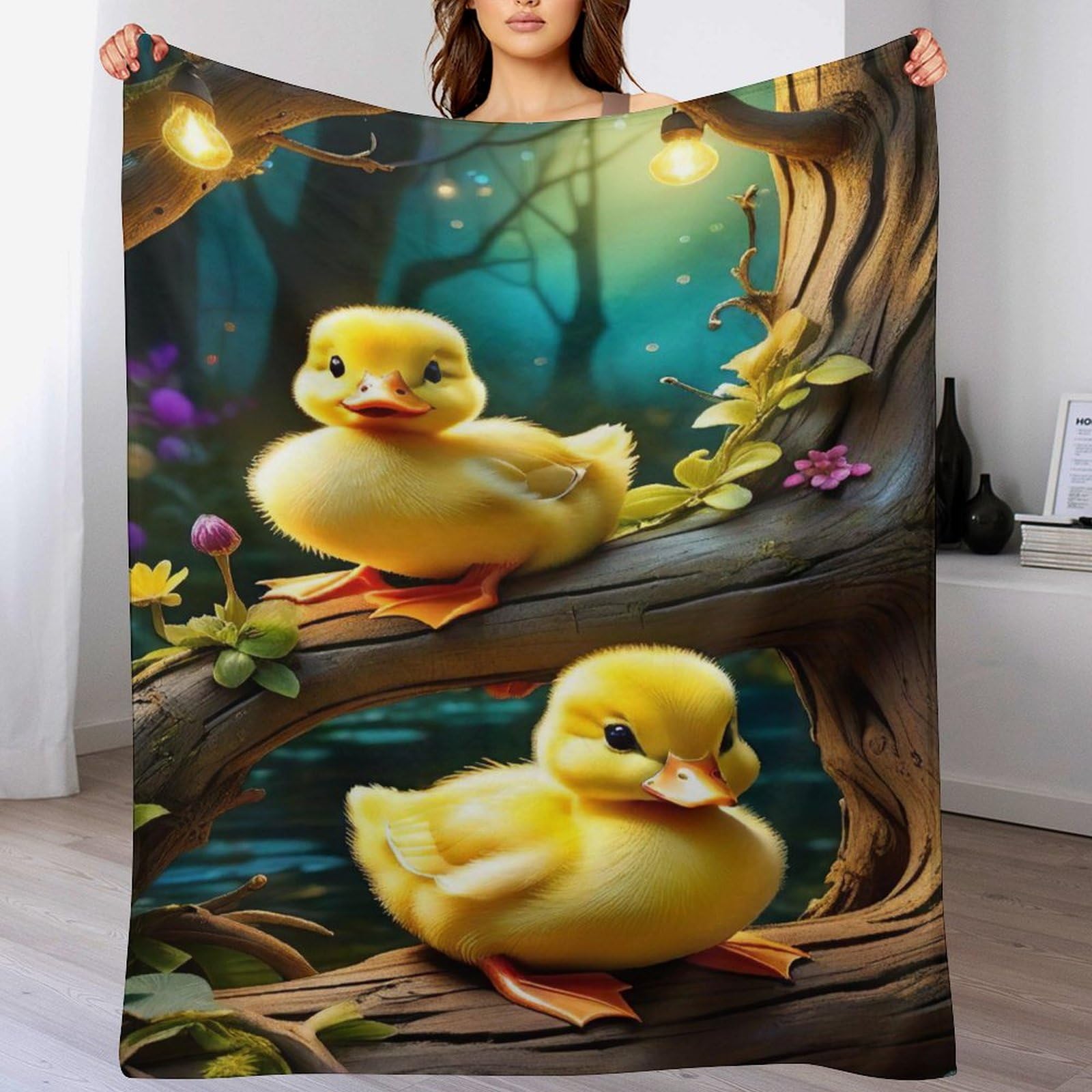 Couverture canard jaune douce et chaude de 130x180 cm pour lit et canapé