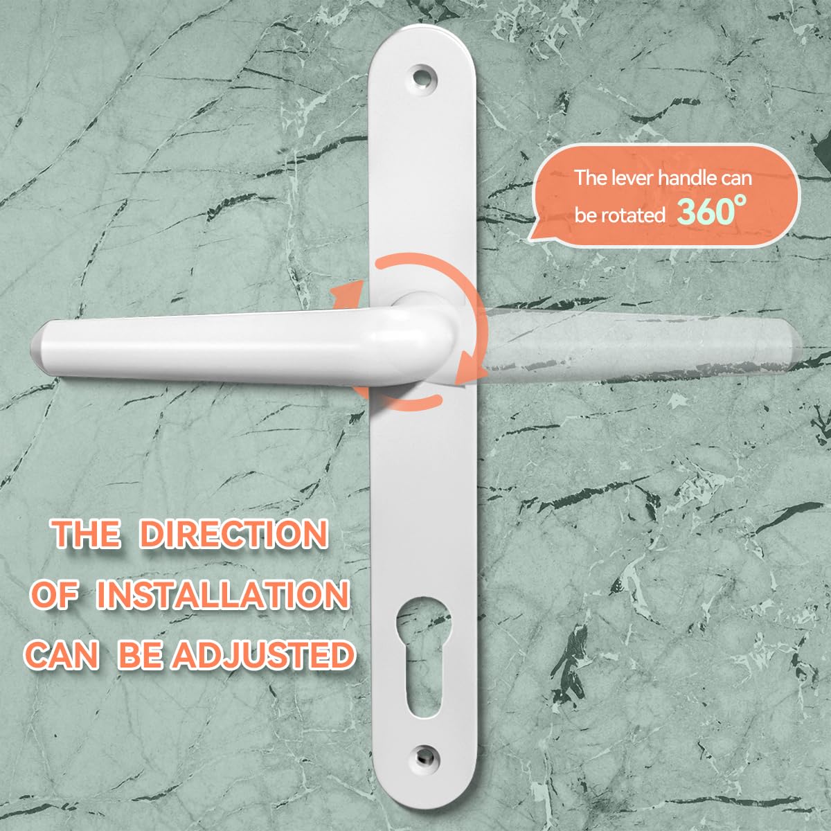 Bwintech UPVC Poignée de porte,Blanc,Axe de 92mm,Centres de vis de 210mm,Plaque arrière de 243mm,Système de ressort de haute qualité,Convient à toutes les portes d'entrée en UPVC,Porte de patio