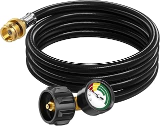 8ft Propane Hose Adapter 1lb to 20lb with Gauge, Propane Adapter 20lb to 1lb Converter, 5-40lb Propane Tank Hose Adapter for Weber Q Grill/Coleman Camp Stove/Blackstone Griddle/Buddy Heater