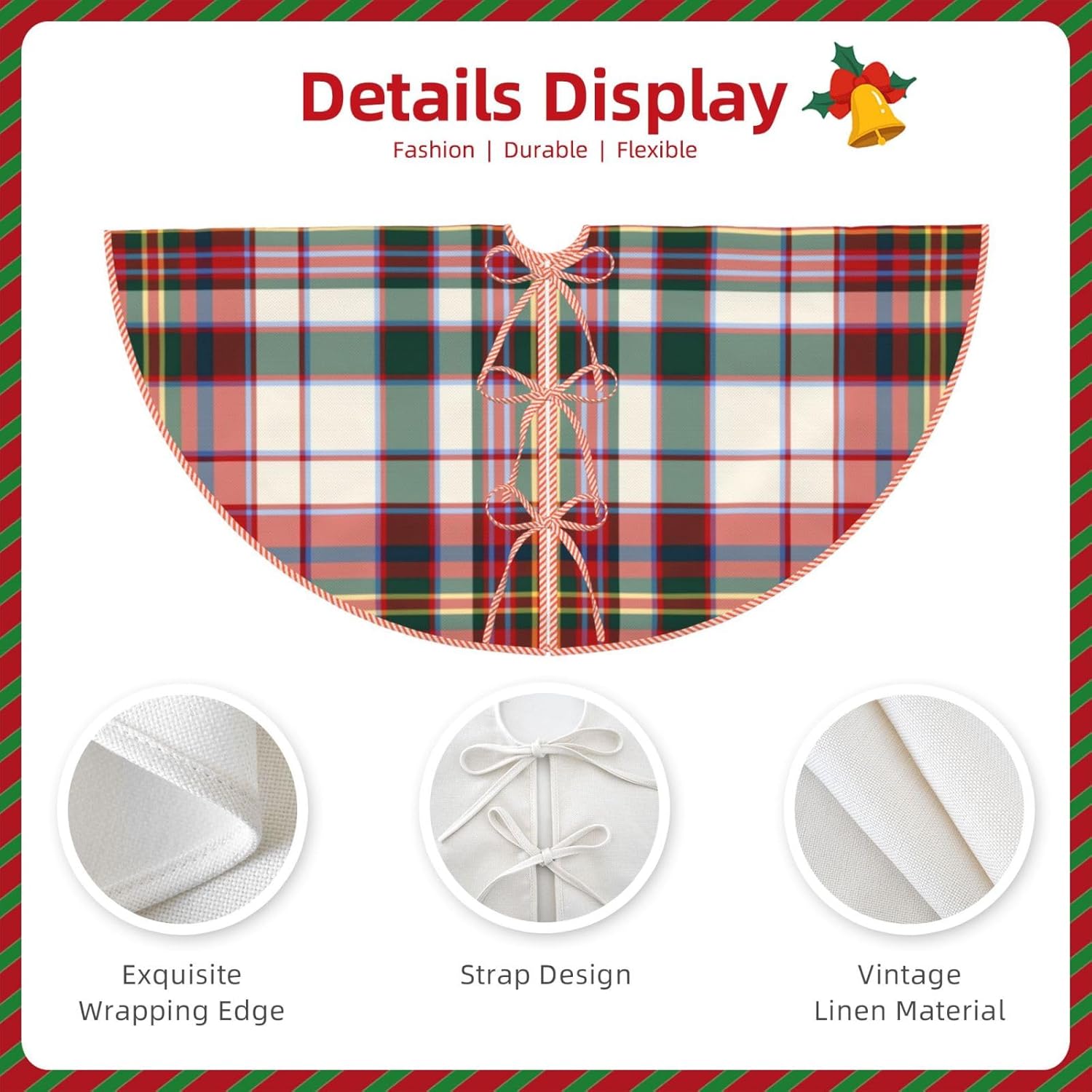 Christmas Tree Skirt 48" Clan MacAlister Dress Tartan Red Scottish Plaid Linen Xmas Tree Skirt for Holiday Party Christmas Tree Mat Decorations Indoor Outdoor