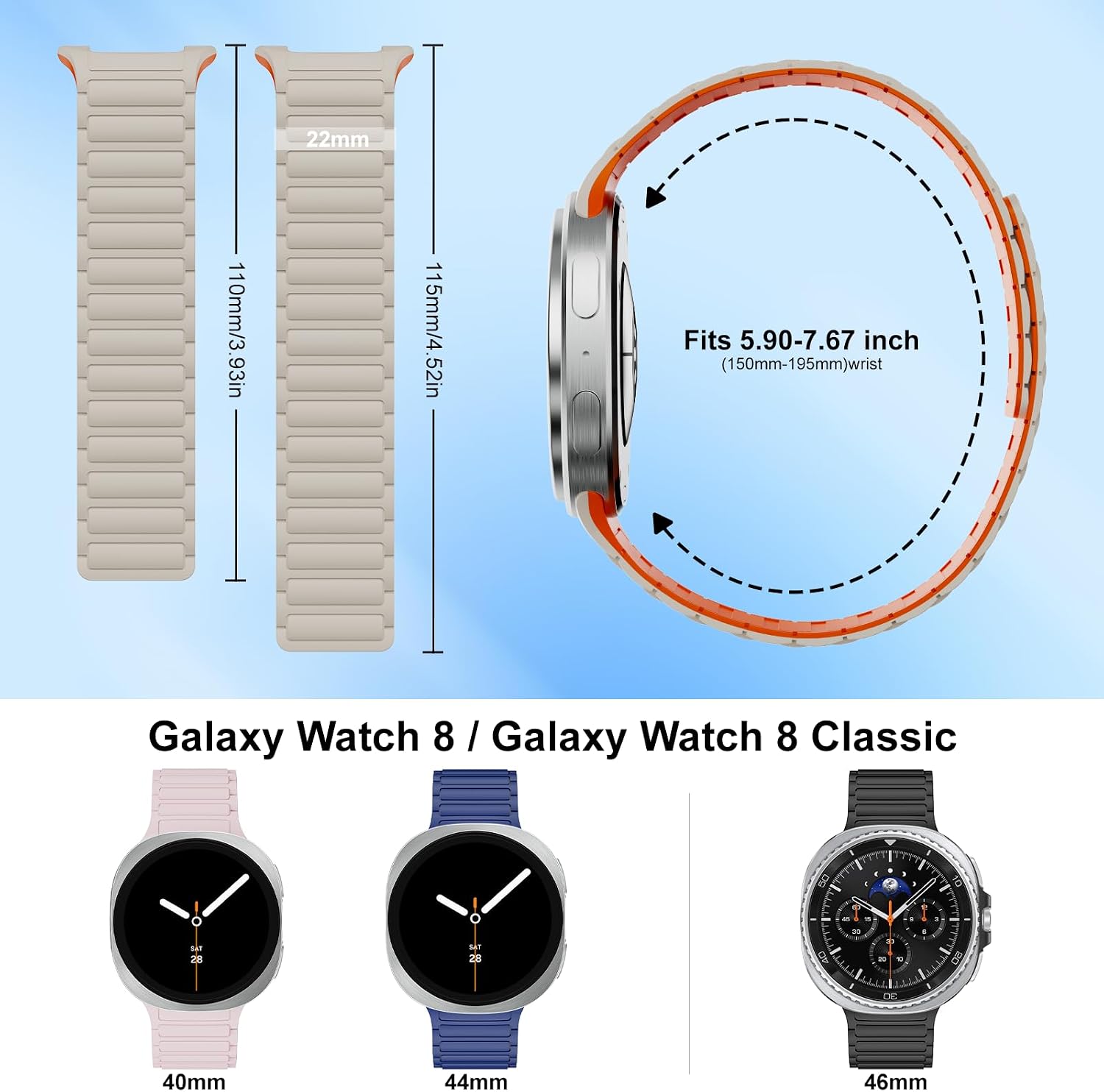 Silicone Band Compatible with Samsung Galaxy Watch 9 8 7 6 5 4 FE 40mm 44mm image 4