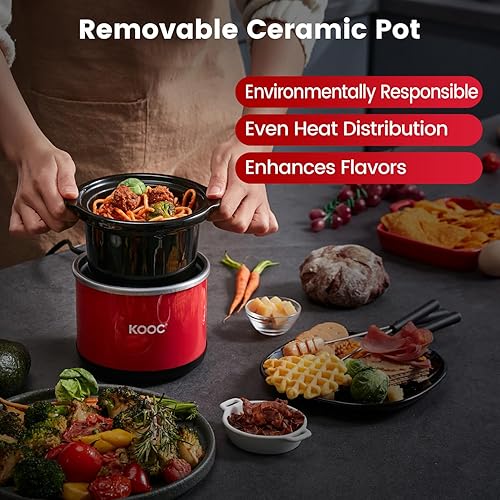 Miniatura 4 de KOOC Olla de cocción lenta pequeña, 0.65 cuartos de galón, incluye revestimientos gratuitos, olla de cerámica mejorada, reducción de la pérdida de