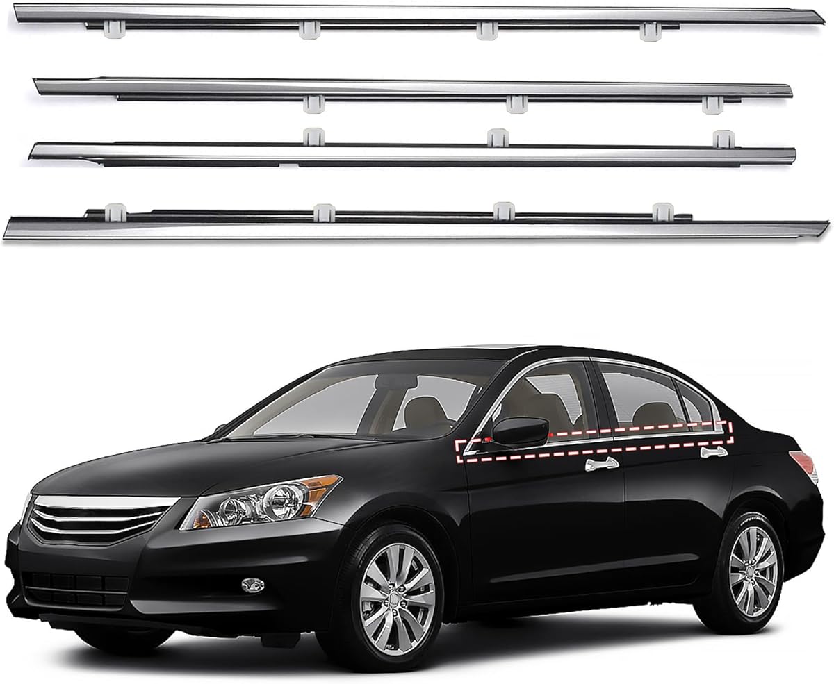 Window Molding Trim for Honda Accord 2008-2012,4-Door Sedan,Chrome Outside Door Weatherstrip Window Seal Belt,Replace#72410-TA0-A01 72450-TA0-A01 72910-TA0-A01 72950-TA0-A01