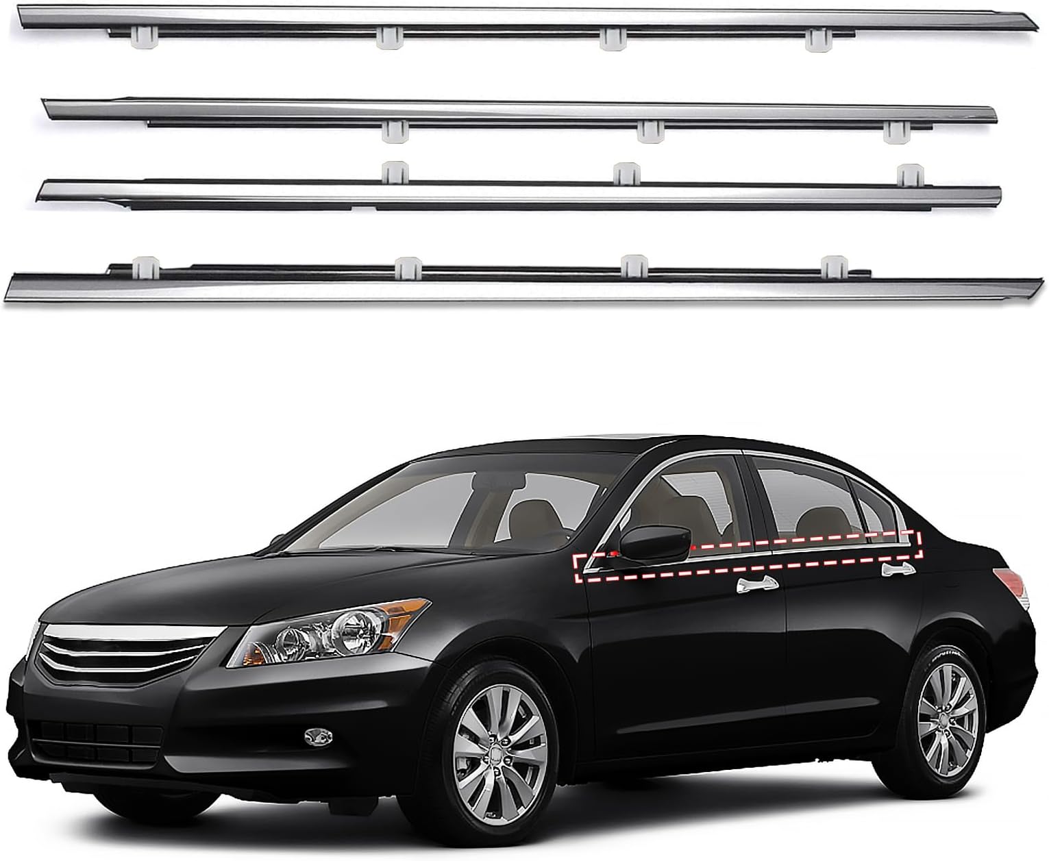 ItranMc Window Molding Trim for Honda Accord 2008-2012,4-Door Sedan,Chrome Outside Door Weatherstrip Window Seal Belt,Replace#72410-TA0-A01 72450-TA0-A01 72910-TA0-A01 72950-TA0-A01