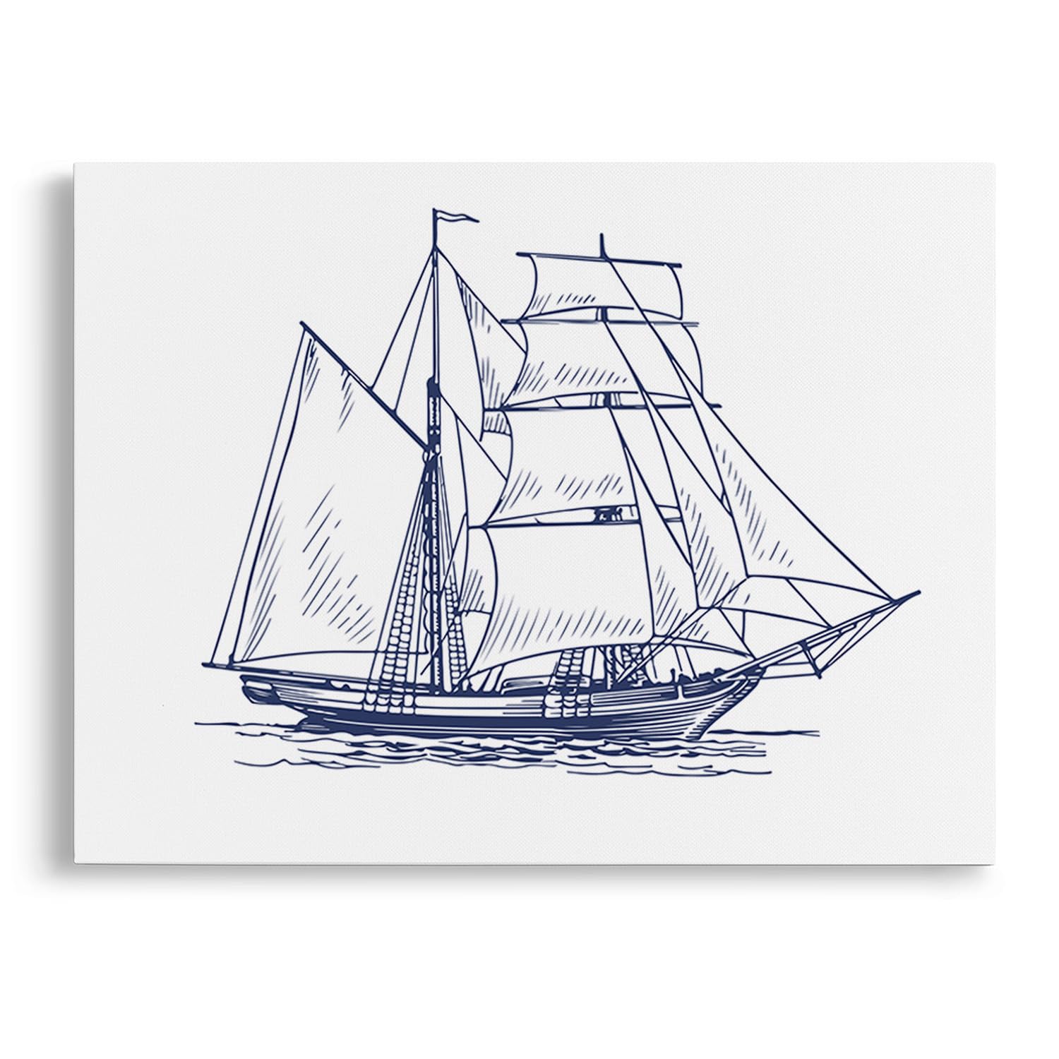 VNWEK Retro Nautical Sailboat Sailing Ship Sketch Canvas Wall Art Prints Artwork Framed 14 x 11 Inch,Vintage Boat Wall Decor for Coastal Beach House Home Bathroom Living Room,Sailor Gift