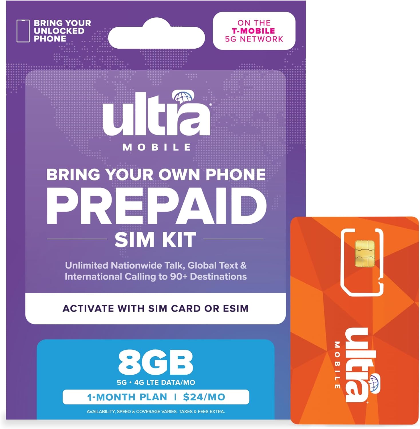/mo. Ultra Mobile Prepaid Phone Plan with Unlimited Talk, Text, & 8GB of 5G • 4G LTE Data for 1 Month (3-in-1 SIM Card Kit)