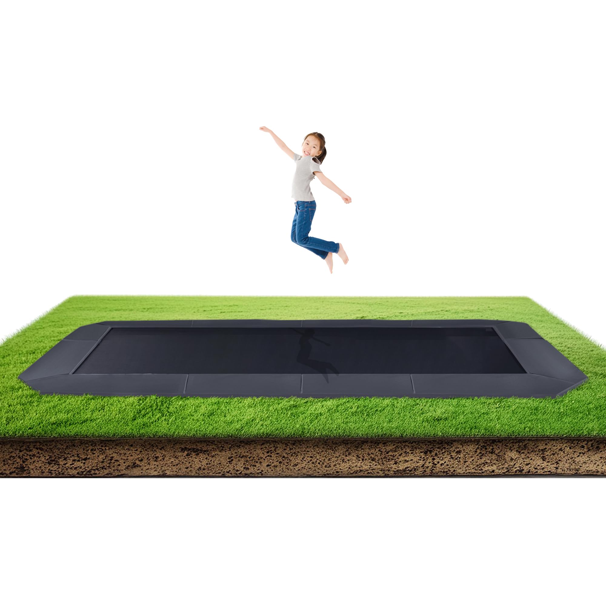 Premium Rectangle In-Ground Trampoline, 10x14 FT, 10x17 FT, 12x18 FT – Outdoor Trampoline for Kids and Adults with Advanced Safety Features
