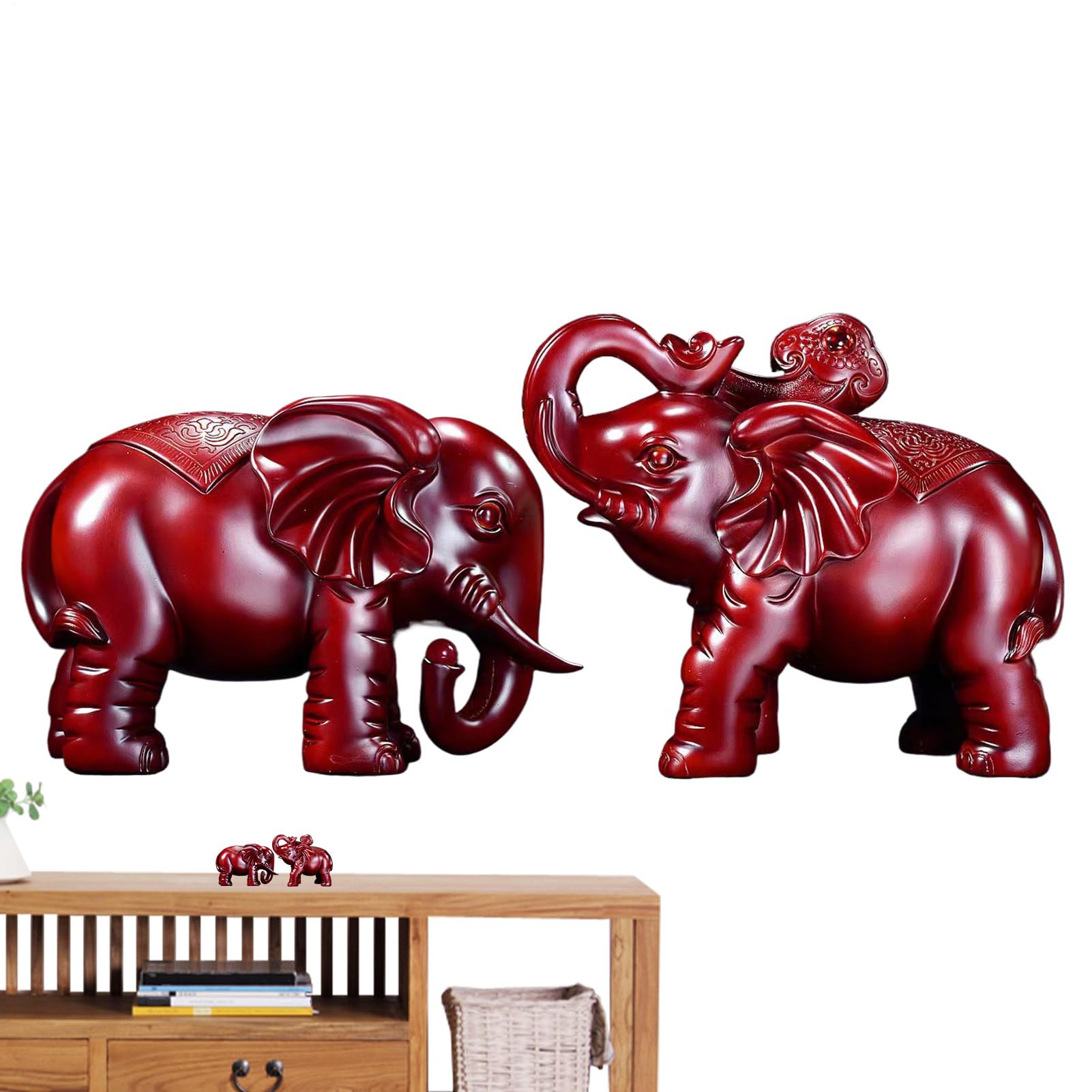 Statuetta Elefante In Legno Figura Artistica Artigianale per Decorazione | Statuetta Elefante Portafortuna in Legno per Scrivania, Tavolo, Mensola, Libreria, Camera da , Soggiorno, Comò