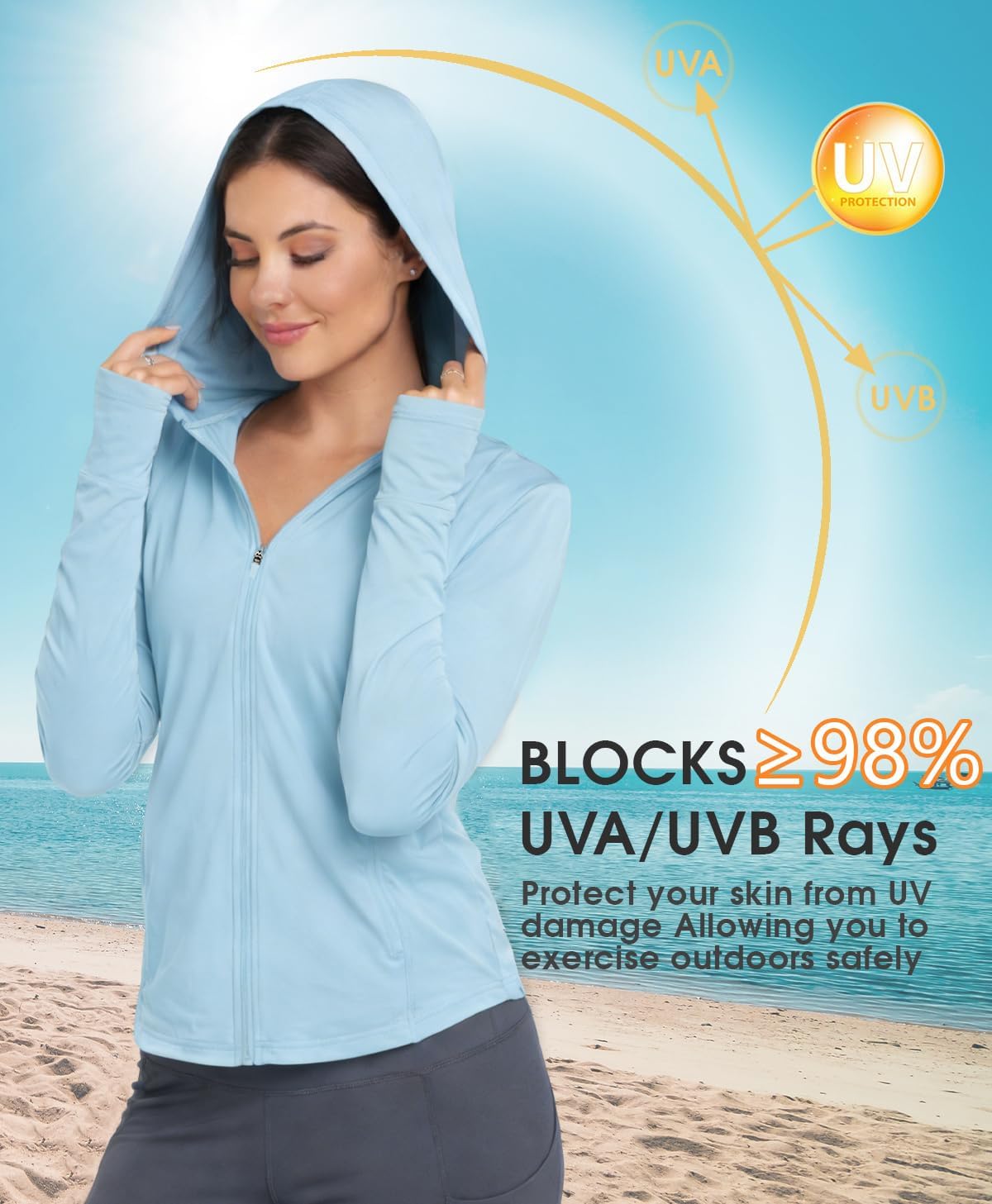 Women's Workout Jacket Sun Protection Zip up Hoodie Athletic Lightweight UPF 50+ Long Sleeve Running Hiking HH2302-4
