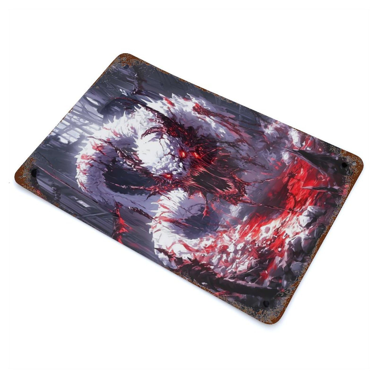 White Dragon in Blood Rusty Metal Tin Sign 11.8"x7.9", for Basement, Hobby Room And Garage Decor, Retro Wall Decor