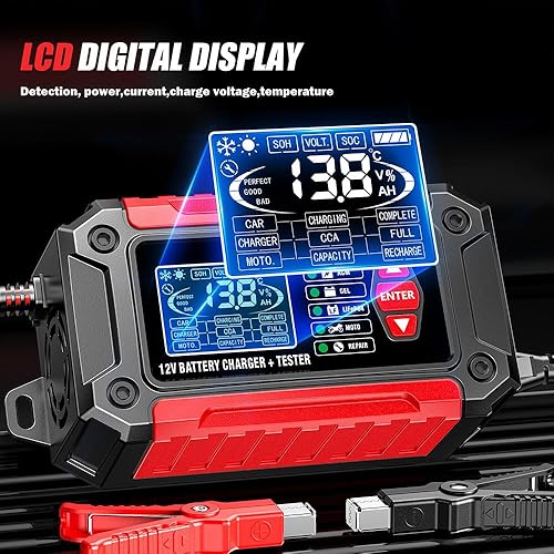 Miniatura 7 de Cargador y probador de batería de automóvil, cargador inteligente LiFePO4 de 12 V 6 A, probador de carga CCA, probador de alternador automotriz,