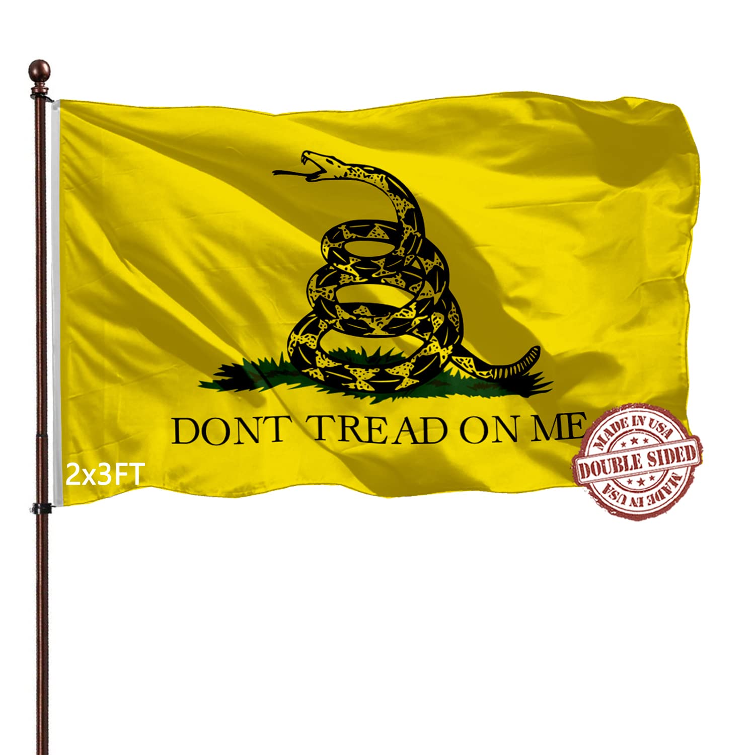 Dont Tread On Me Gadsden Flag 2x3 Double Sided- Heavy Duty 3 Ply 210D- Don't Tread On Me 2x3 Gadsden Rattlesnake Flag- With Canvas Header & 2 Brass Grommets
