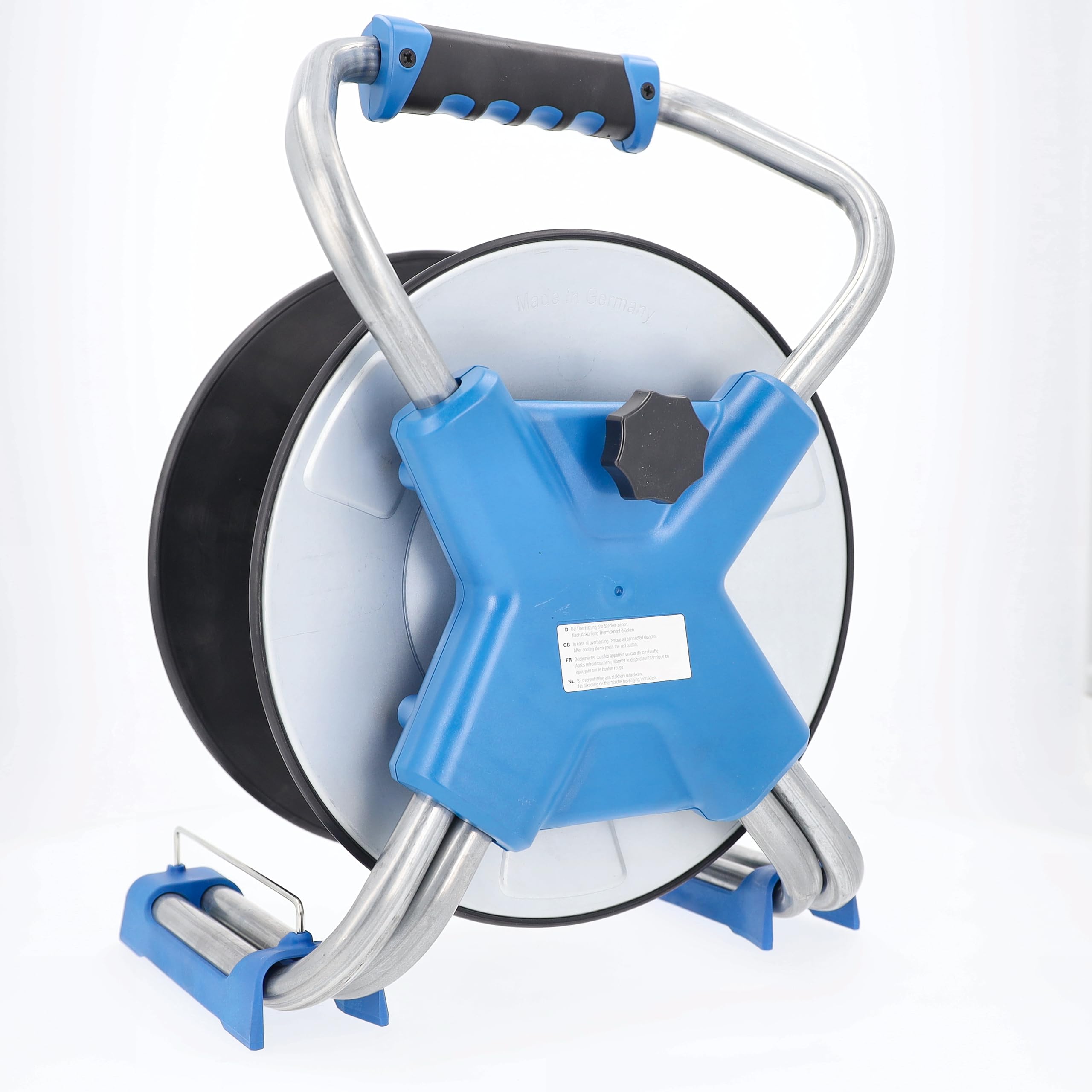 as ‑ Schwabe IronCoat Xperts carrete de cable vacío, para aprox. 50 m de cable, exterior IP44, 3 tomas de corriente con toma de tierra, USB, protección contra descargas eléctricas, Made in Germany
