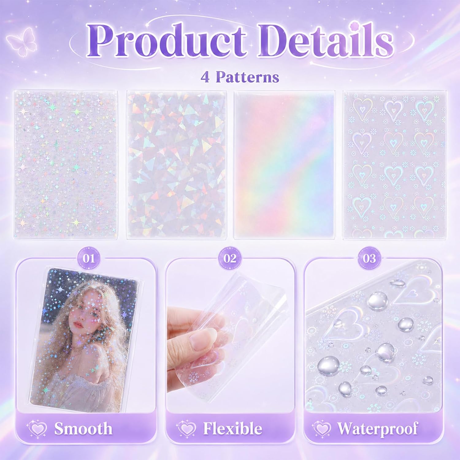 200Pcs Holographic Card Sleeves 3.58 x 2.56 in Photo Card Sleeve image 3