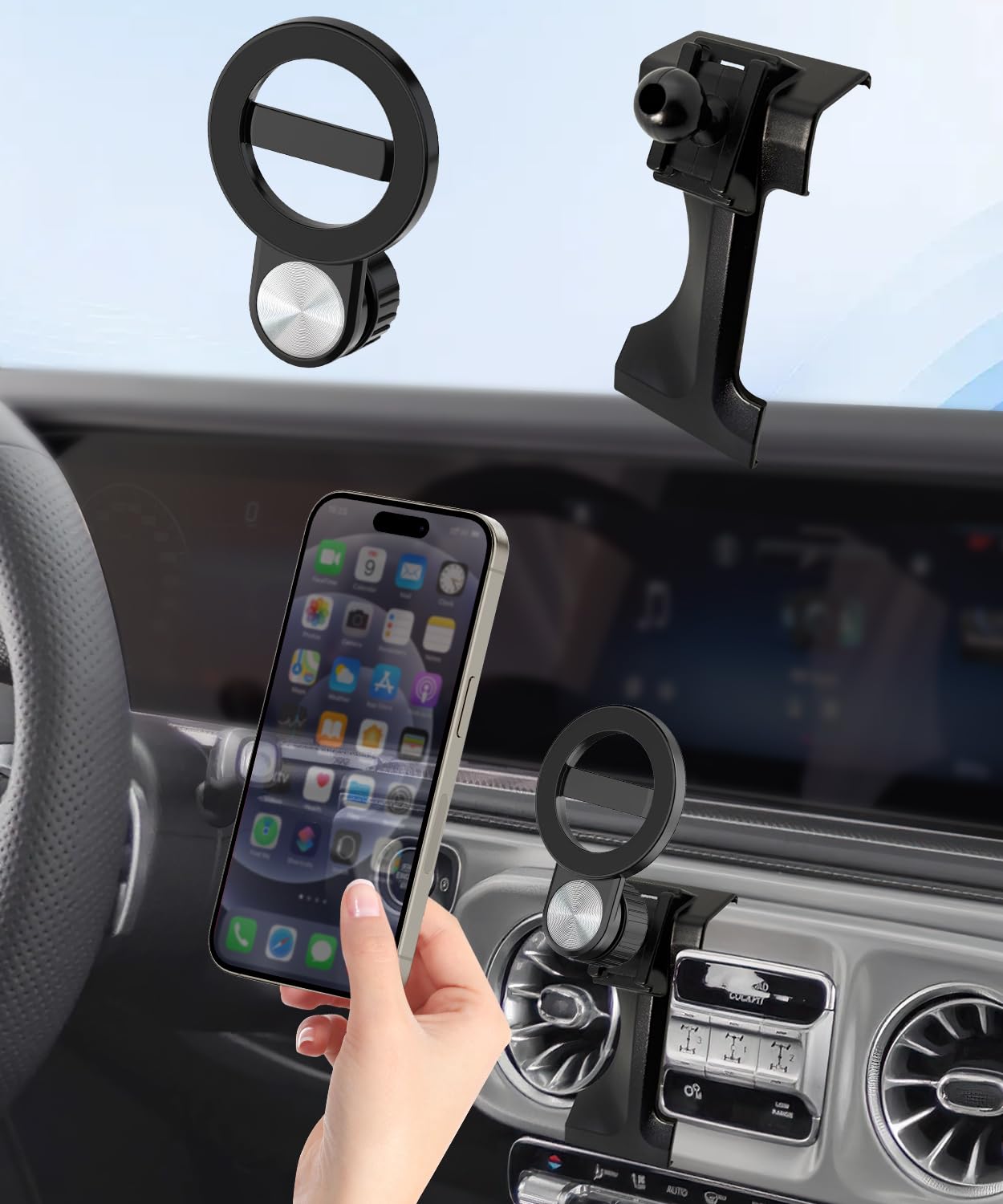 Supporto per telefono da auto per Mercedes Benz Classe G 2019-2026, supporto per telefono cellulare compatibile con MagSafe, rotazione a 360°, mani libere, non influisce sulla bocchetta