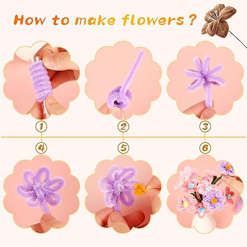 Vista 90 de 100 limpiapipas, limpiapipas para manualidades, creativos para hacer flores, tallos de chenilla, limpiadores de tuberías, flores, suministros