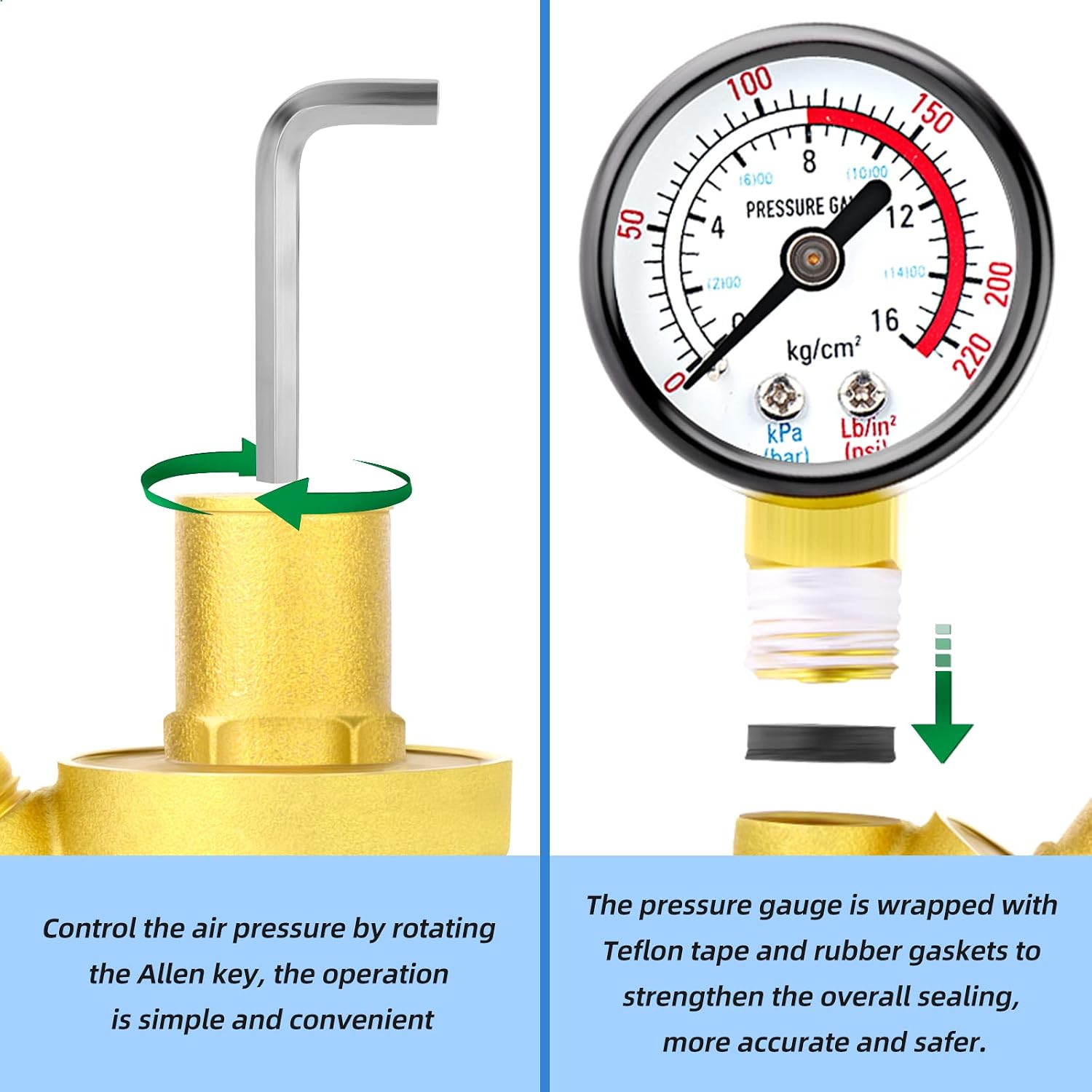 MEANLIN MEASURE 1 inch brass Water pressure regulating valve, pressure regulating valve, pressure reducing valve, DN25, with 0-220PSI pressure gauge