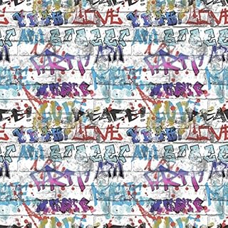 Fresco White Brick Wall Effect Multicoloured Graffiti Print Wallpaper