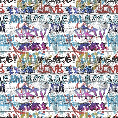 Fresco White Brick Wall Effect Multicoloured Graffiti Print Wallpaper