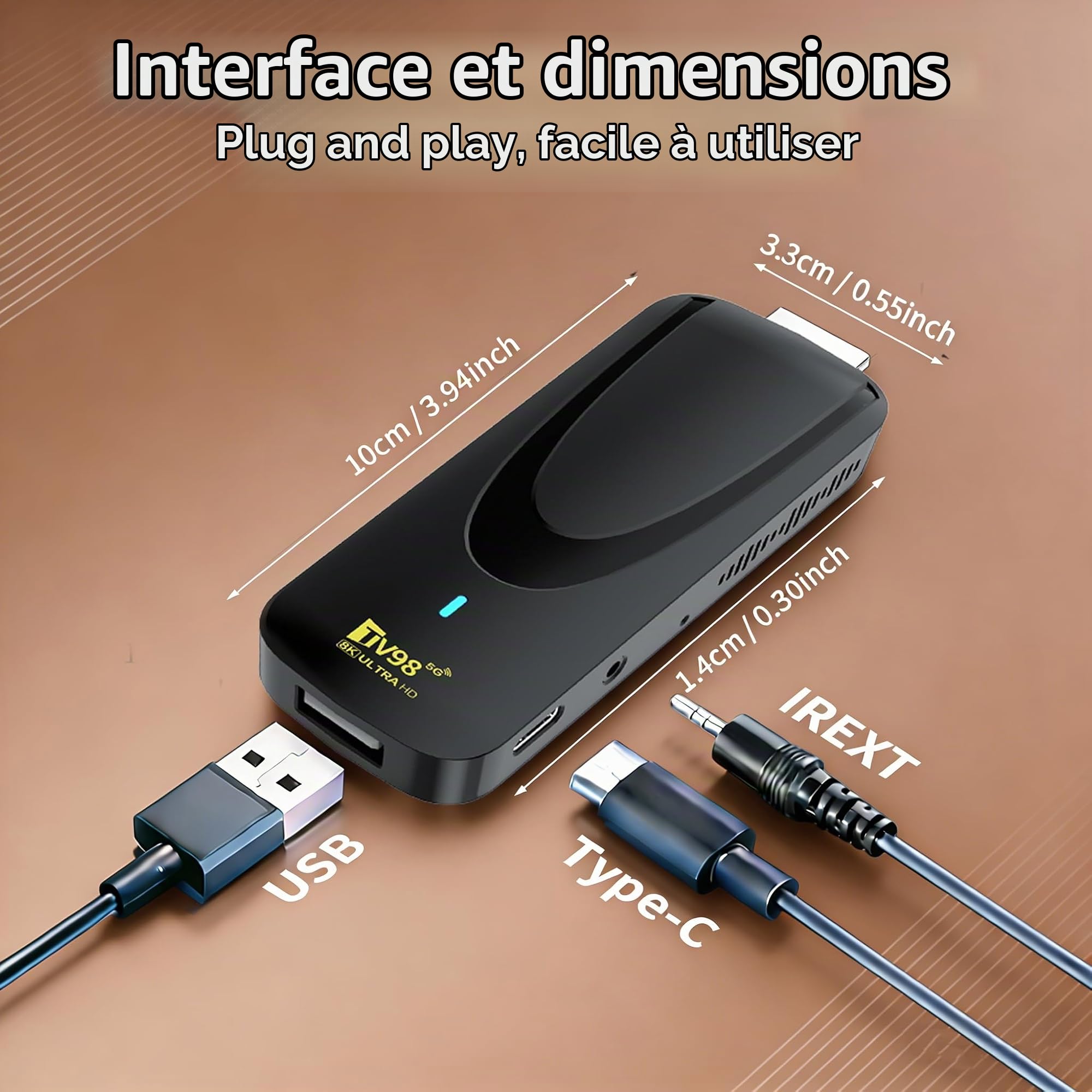 2026 Smart Stick TV,Android 14 Lecteur de Streaming 8K, 2Go RAM + 16Go ROM, HDR, WiFi Double Bande (2.4G/5GHz), Hub Multimédia Ultra HD - Lecteur Vidéo pour Téléviseur