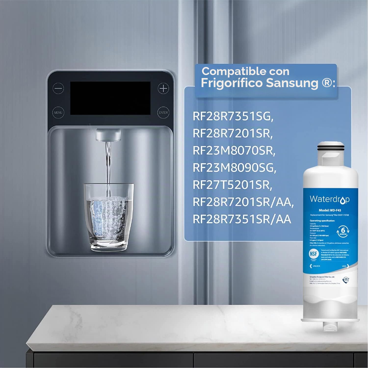Waterdrop Filtro de Agua para Frigorífico DA97-17376B, Compatible con Samsung® HAF-QIN/EXP, DA97-17376B, HAF-QIN, DA97-08006C, Paquete de 2