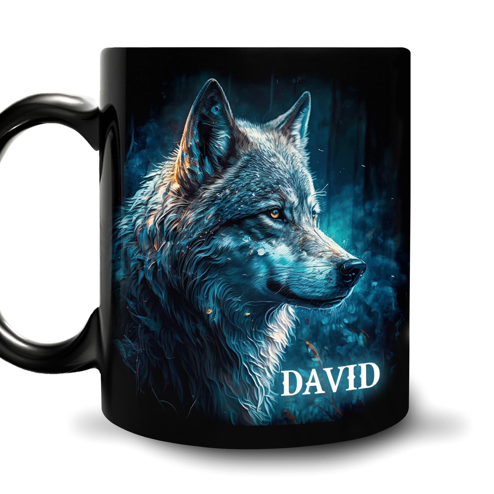Hyturtle Personalized Wolf Mug - Christmas Birthday Gifts For Wolf Lovers - Wolf Gifts for Girls Men Women - Wolf Lover Gifts for Wild Animal Lovers Custom Name 11oz Black Ceramic Coffee Tea Cup