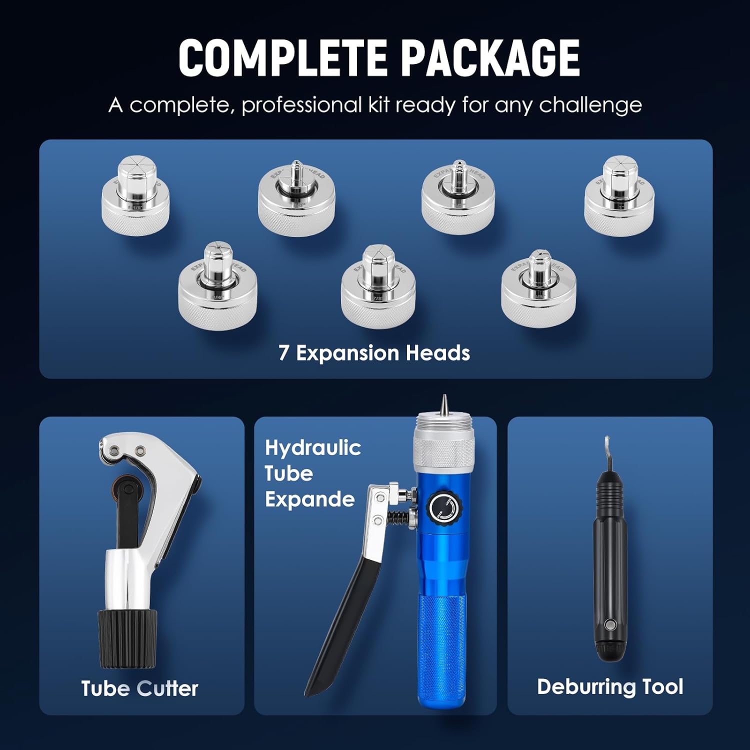 Antstone Hydraulic Tube Expander Swaging Tool Kit HVAC Hydraulic Copper Pipe Tube Expander 7 Sizes for 3/8 to 1-1/8 Inches Pipes with Tube Cutter Deburring Tool Plumbing Refrigeration Automotive