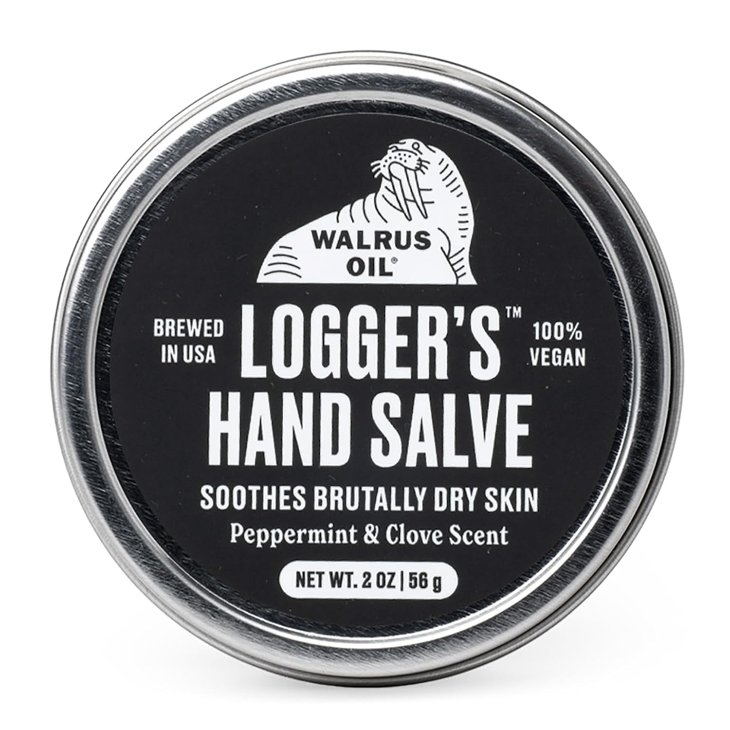 Walrus Oil – Logger’s Hand Salve Cream, 2oz, 100% Vegan and Beeswax-Free, Made with Coconut Oil, Cocoa Butter, Olive Wax, and more. Peppermint and Clove scent.