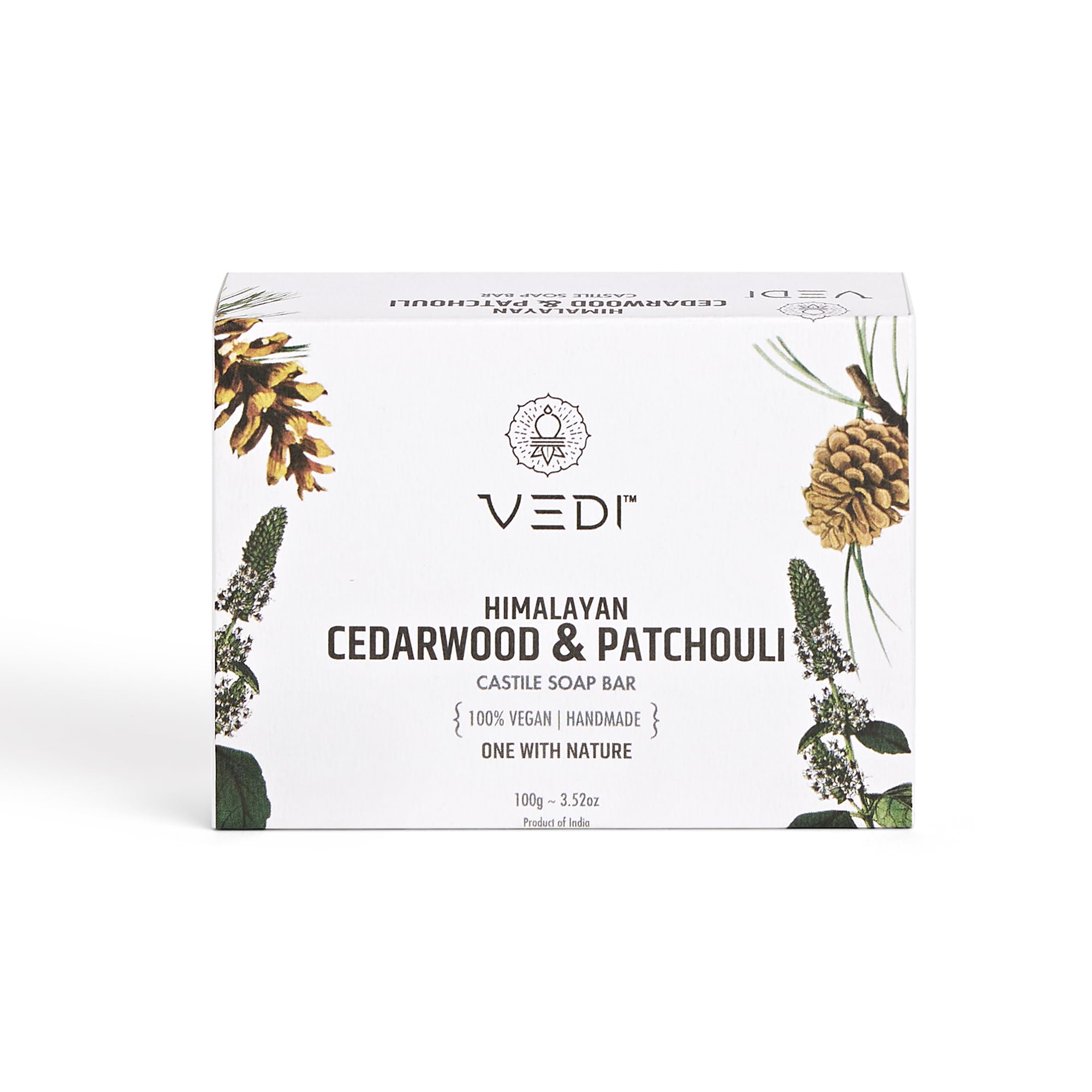 Vedi Cedarwood & Patchouli Castile Soap Bar 100g | Handmade Natural Bath Soap with Hemp Seed & Coconut Oil | Moisturizing, Anti-Inflammatory & Gentle | SLS & Paraben Free | For All Skin Types (Pack of 1)