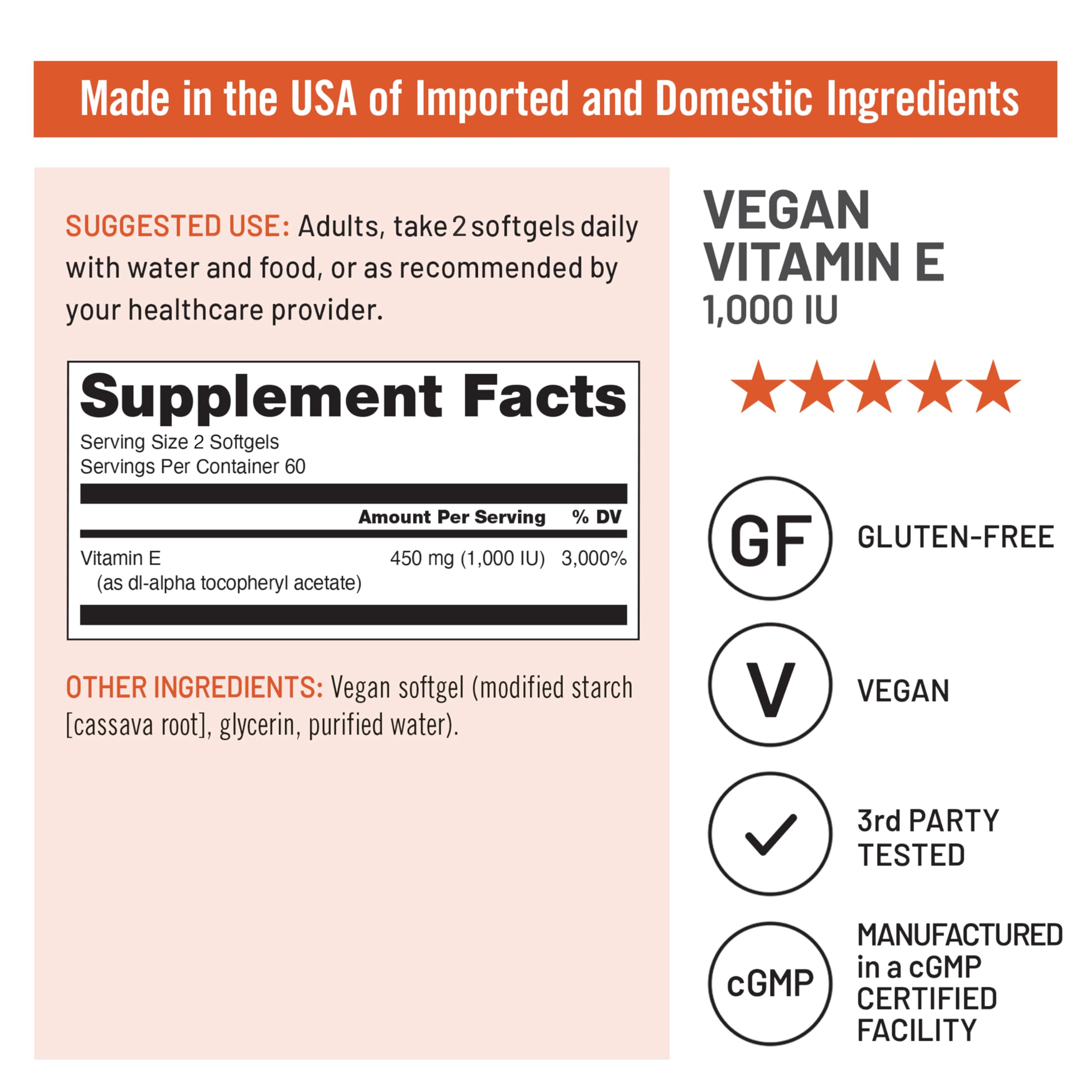 NatureWise Vitamin E 1000 IU Softgels (450mg dL-Alpha) - Vegan, Gluten-Free, Soy-Free, Non-GMO Antioxidant Dietary Supplement for Skin, Heart, Eye, and Immune Health Support - 60-Day Supply, 120 Count — Amazon image 4